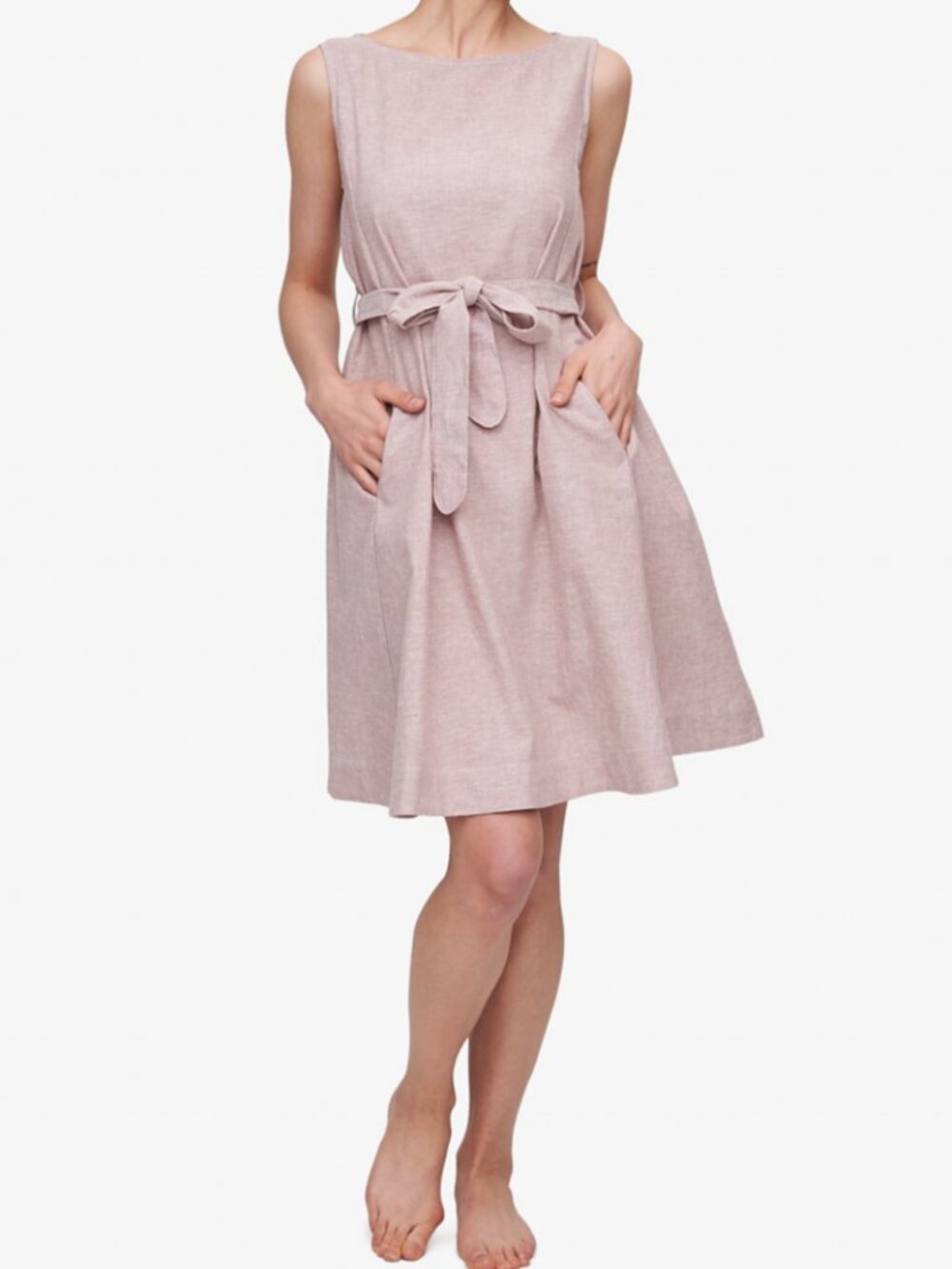 The Sleep Shirt Belted Linen Dress – Blush | 100% Linen